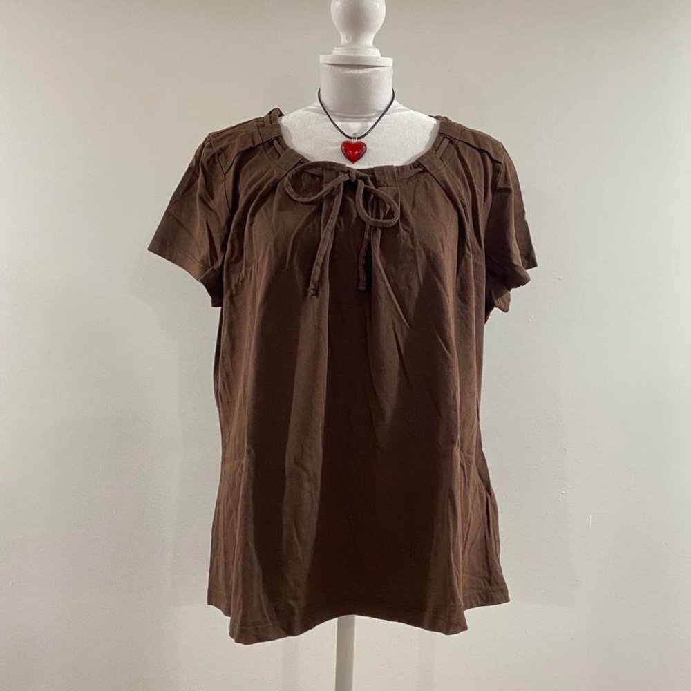 Brown Women's Top with Tie Neck